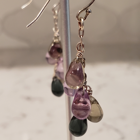 Sterling and cabachon amethyst earrings - Picture 3 of 4